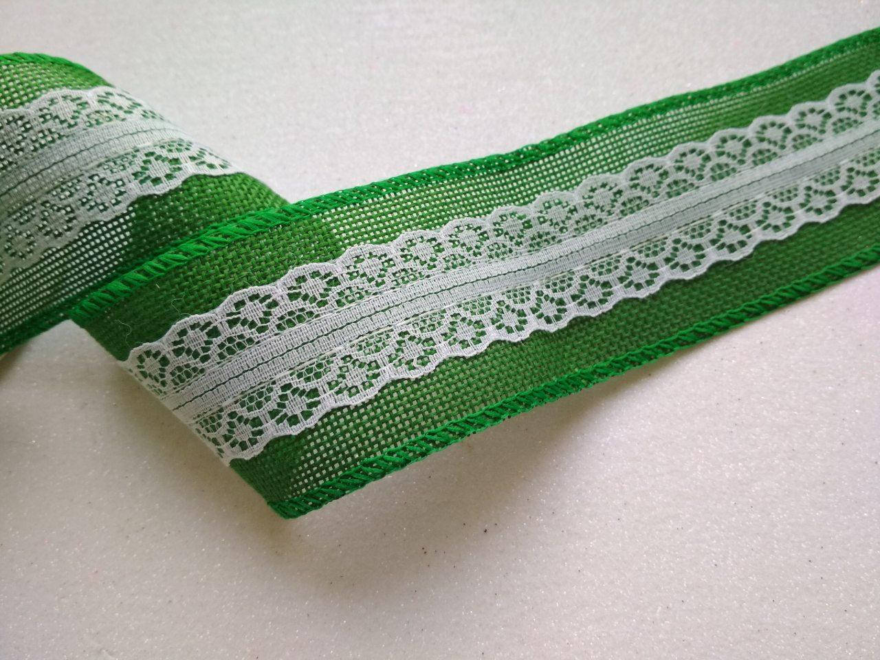 

Лента "Рогожка" с кружевом - 5 см