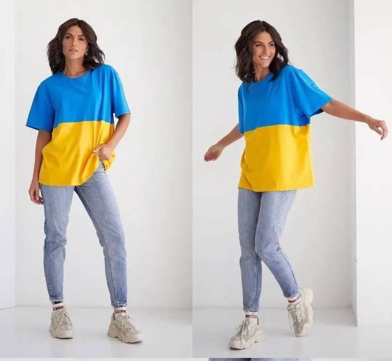 

Летняя свободная желто-голубая футболка "Country" 46/48, Голубой