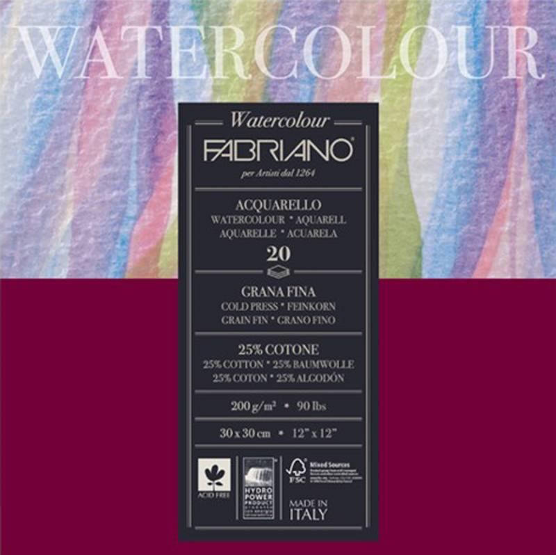 

Склейка-блок для акварели Fabriano Watercolor среднее зерно 30х30см 20л. 200г/м2 (8001348173557), Белый
