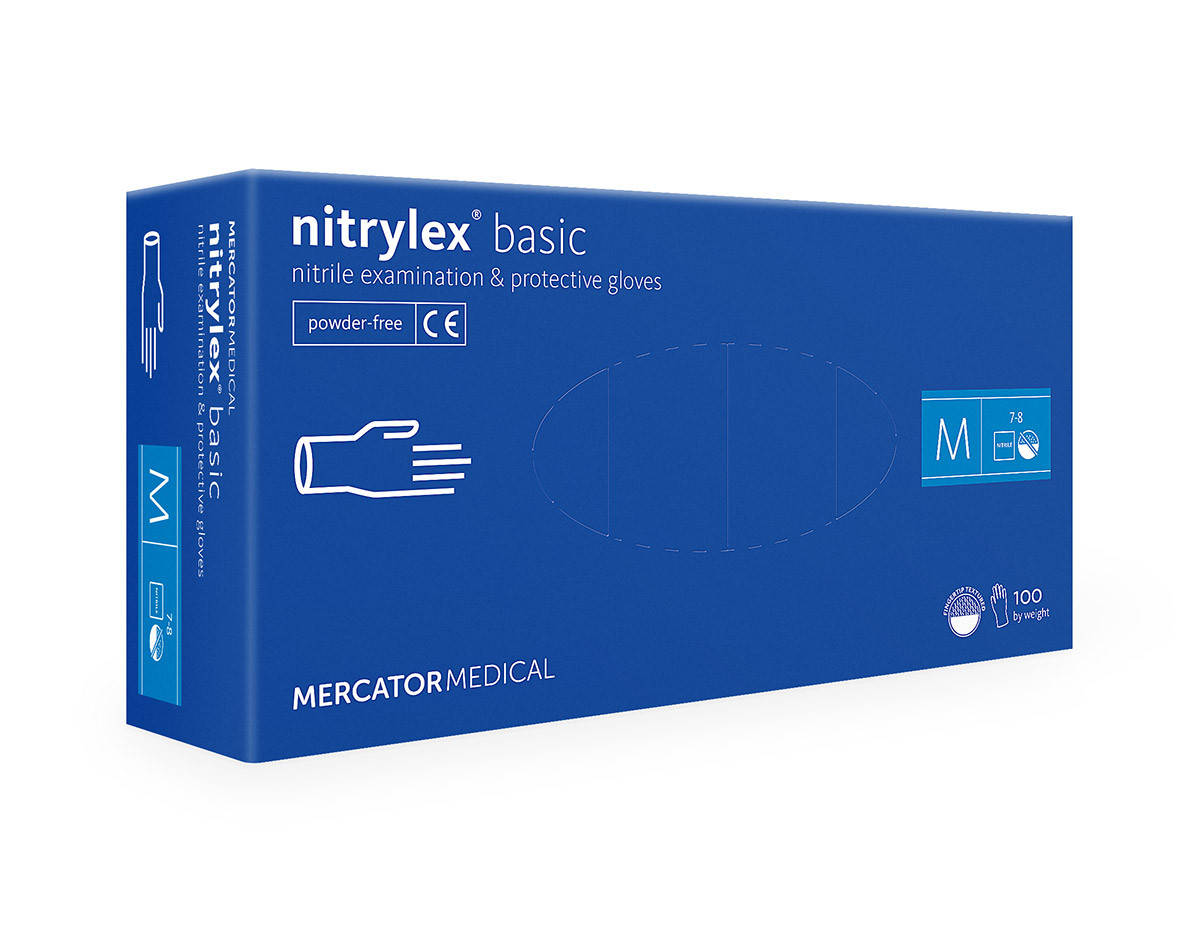 

Нитриловые перчатки Nitrylex Basic синие L 50 пар, Голубой