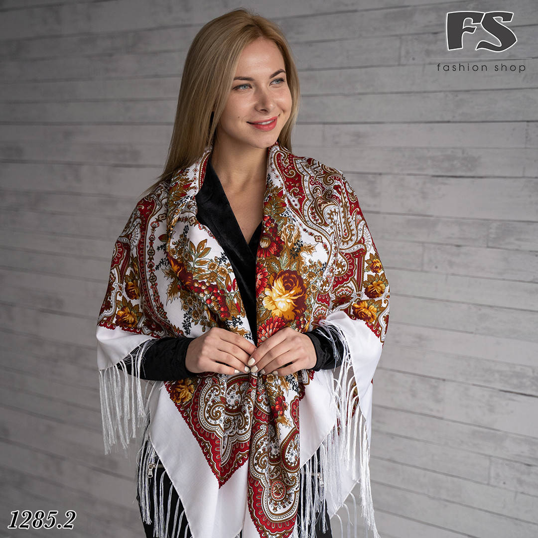 

Павлопосадська шерстяна хустина Аромат літа, Белый
