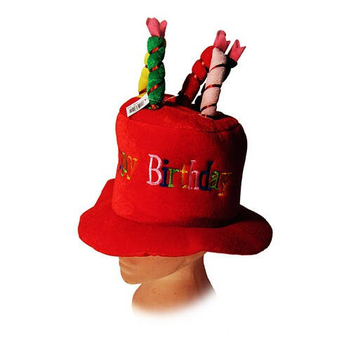 

Шляпа "Happy Birthday" на день рождения в виде торта с праздничными свечами., Красный
