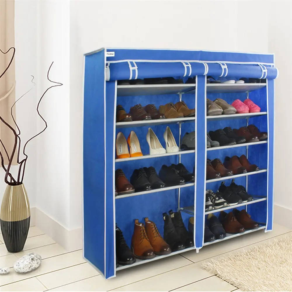 

Тканевый шкаф для хранения обуви Shoe Cabinet 118х30х120 см - Голубой, Коричневый