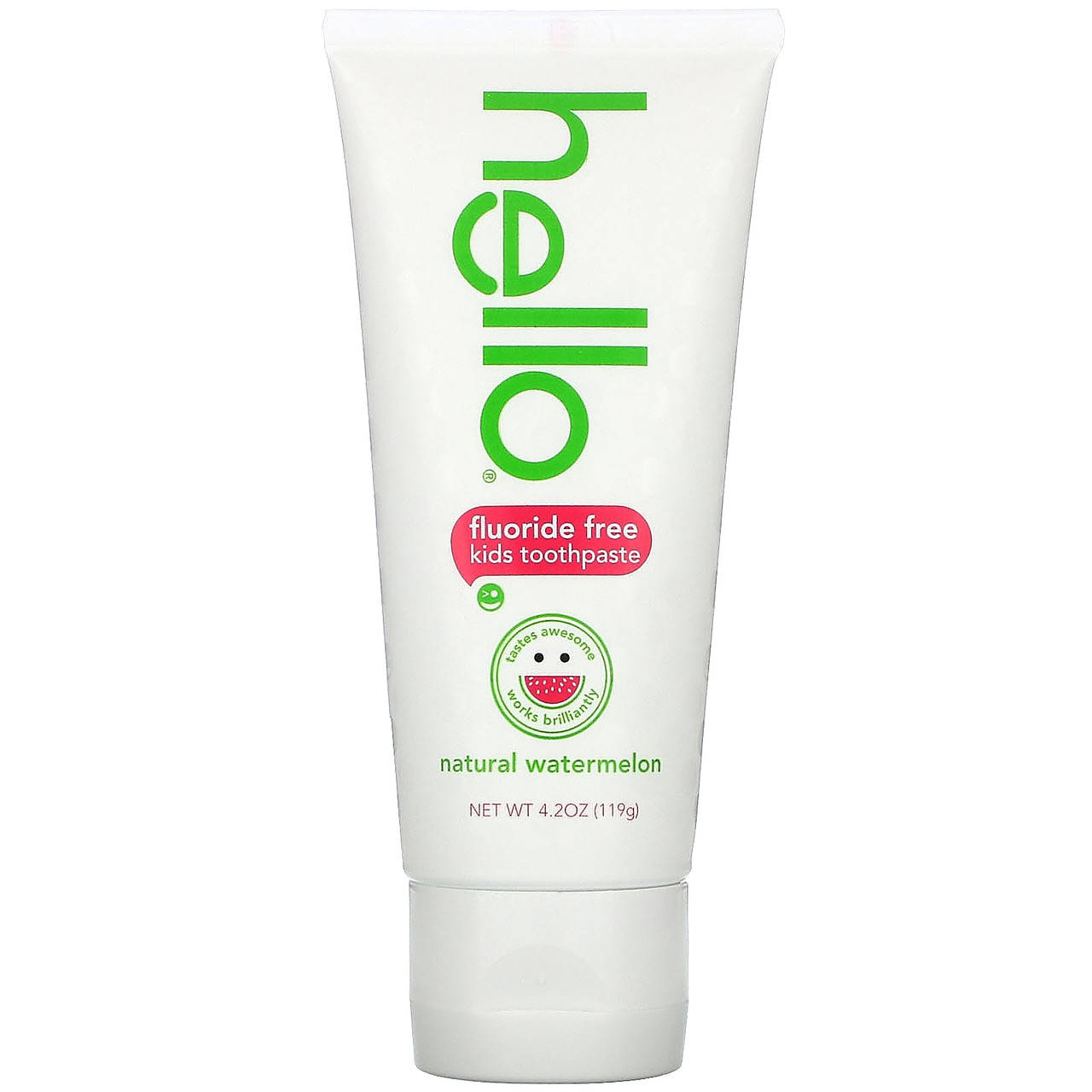 

Детская зубная паста Hello, без фтора, натуральный арбуз, 119 г (4.2 oz) - Оригинал