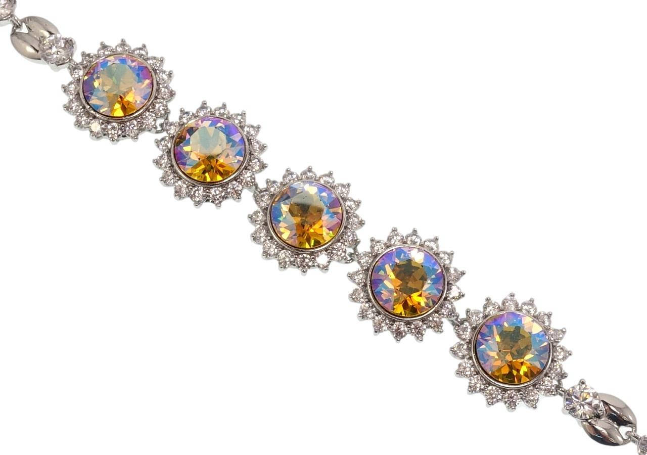 

Браслет Xuping Родий с кр-ми Swarovski "Кристальные цветочки Topaz Shimmer" длина с доп.замком 16,18.5см х 6мм