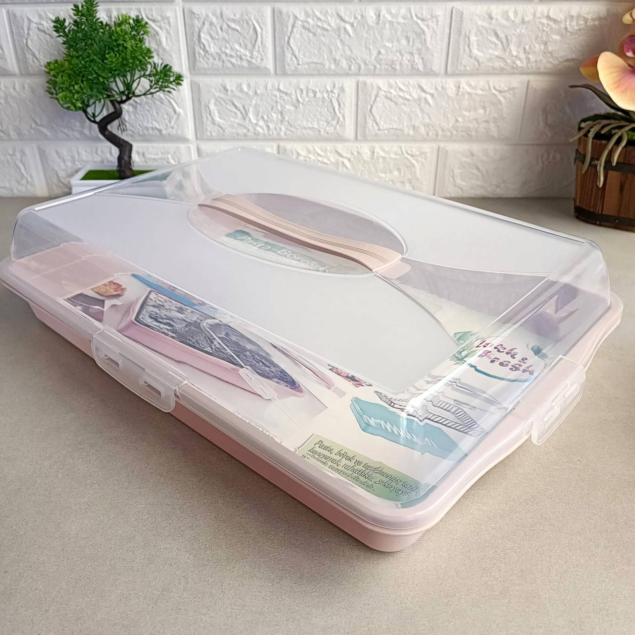 

Прямоугольная пластиковая тортовница с крышкой 440*290*100мм с защёлками, Прозрачный