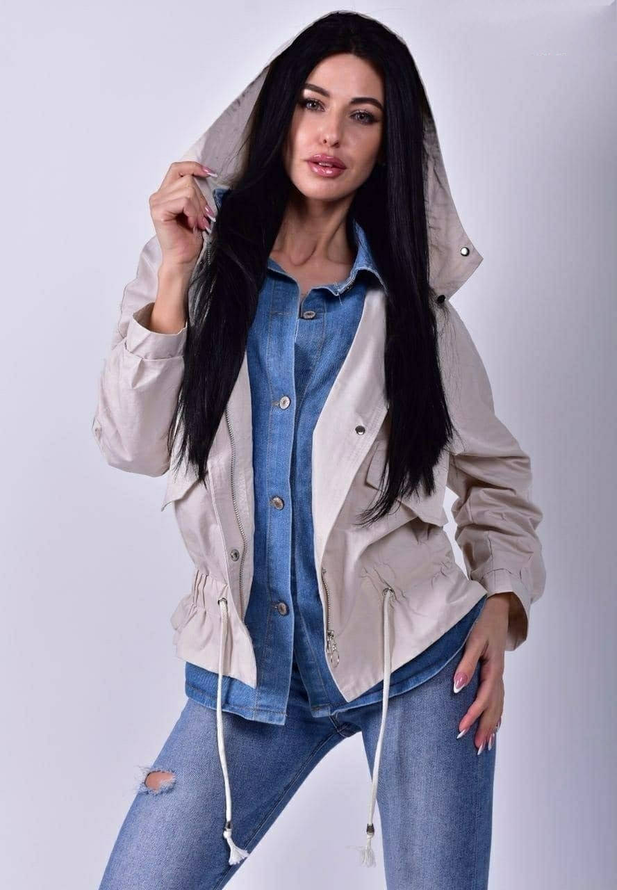 

Стильная женская ветровка с имитацией джинсовой рубашки,куртка, см.замеры в ПОЛНОМ ОПИСАНИИ товара!, Молочный