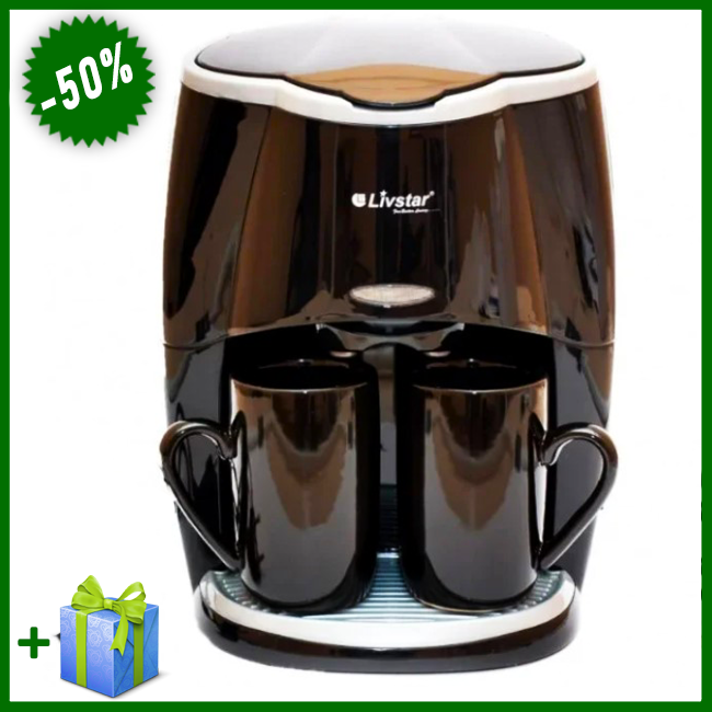 

Капельная кофеварка Livstar LSU-1190 black на 2 чашки, маленькая кофемашина для дома мощностью 650 Вт