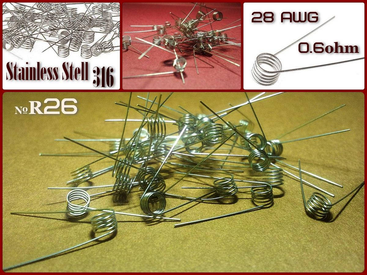 

RS 26 Regular coil 0.6ohm. Преднамотанная спираль 316 stainless steel.