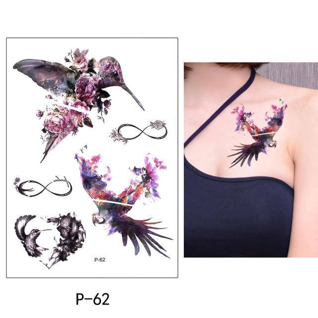 

Флеш тату. 21*15 см. Временная. Переводная, Набор, Микс, Колибри, Цветы, Папугаи, Бесконечность, Сердца,