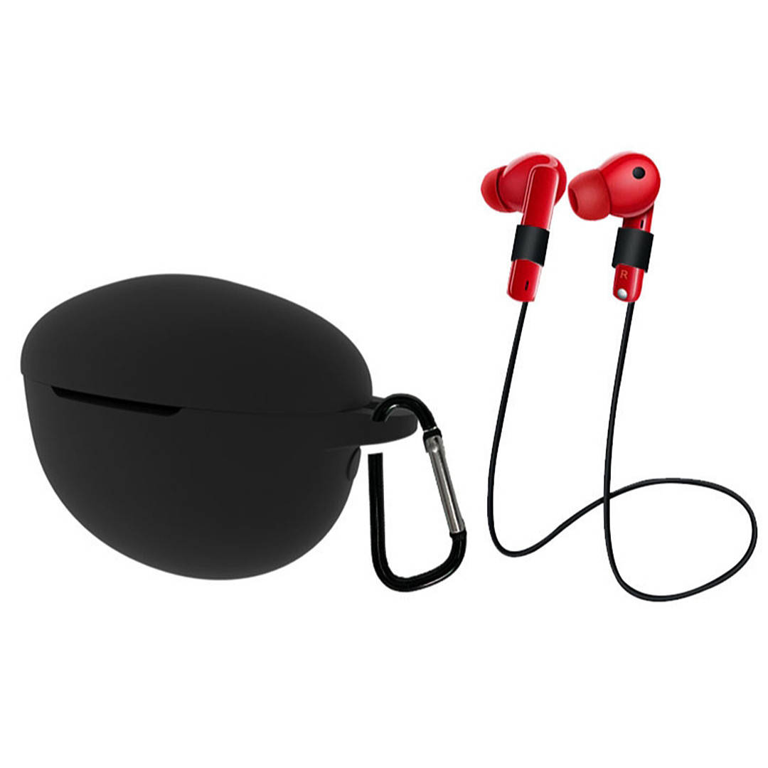 

Силиконовый чехол для Huawei Freebuds 4i | чехол + карабин + шнурок | черный