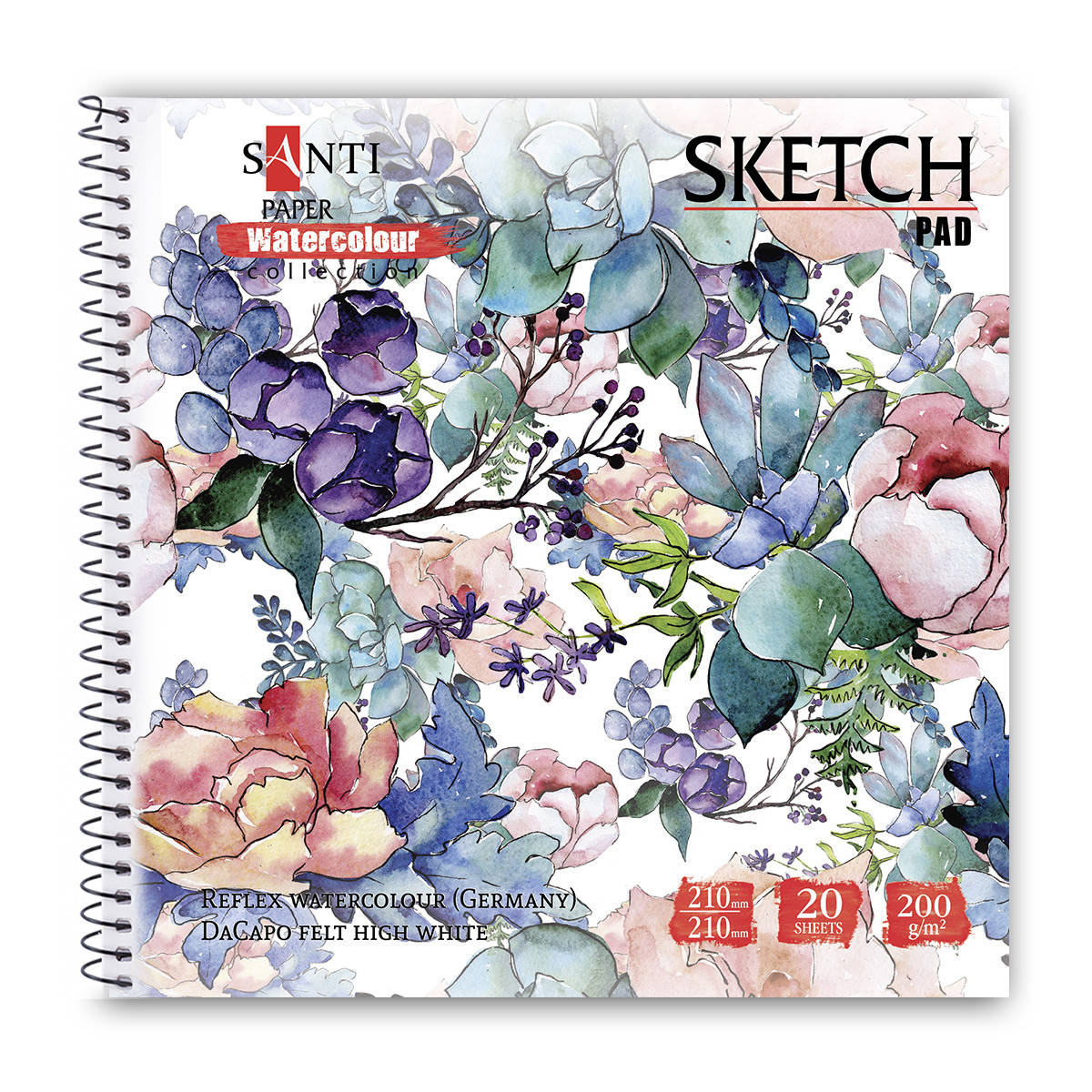 

Альбом для акварели SANTI Flowers 210*210 мм Paper Watercolour Collection 20 л 200 (130495), Белый