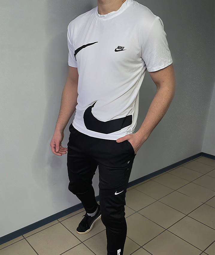 

Летний мужской костюм NIKE (комплект) футболка + штаны, спортивный костюм набор для мужчин люкс качества, Черный