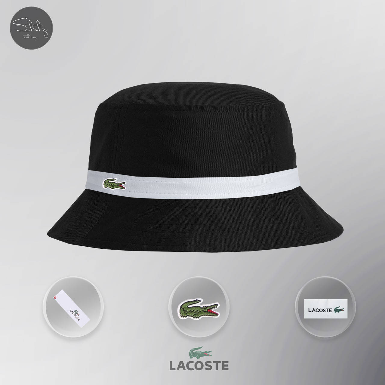 

Панама Lacoste однотонная Лакоста черная / белая полоска