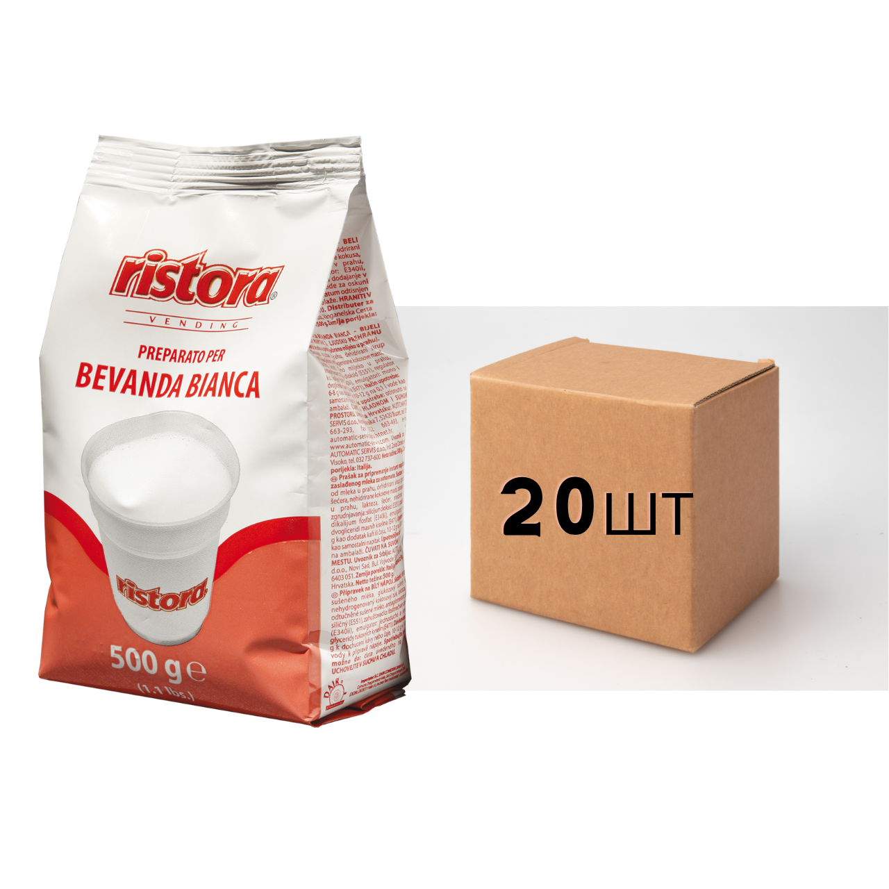 

Ящик сухие сливки Ristora Bevanda Bianca ECO 500г (в ящике 20шт)