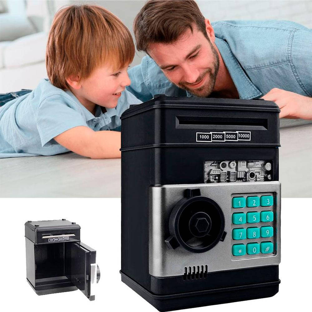 

Электронная копилка-сейф автомат с кодовым замком и купюроприемником / Детская копилка сейф, Черный