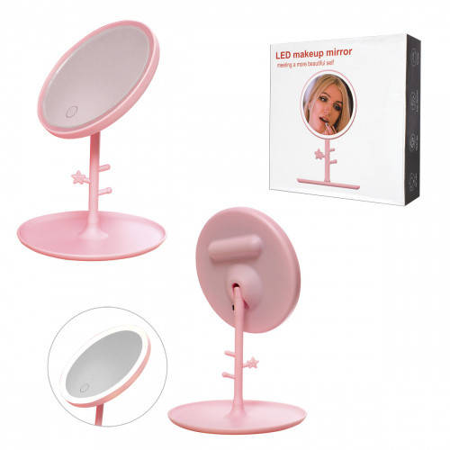 

Зеркало настольное косметическое Led makeup mirror 17 см, Розовый