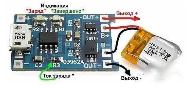 

MicroUSB TP4056 модуль зарядки с защитой Li-ion/Po аккумулятора/плата