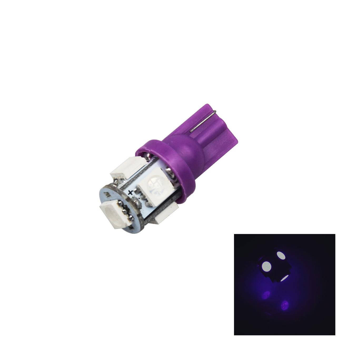

LED лампочка фиолетовая T10 194 168 W5W 5 5050 фиолетовое свечение