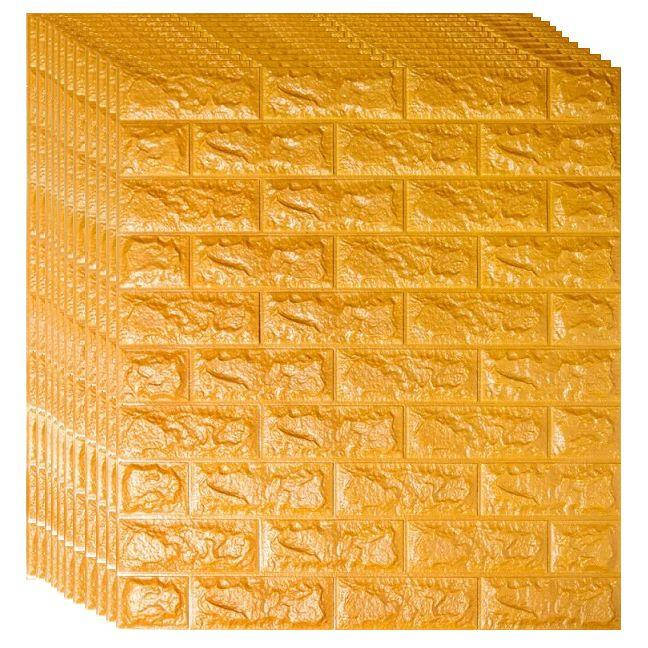 

Самоклейка 3D панель кирпич золото 700x770x7мм (самоклеящиеся мягкие 3D Панели)