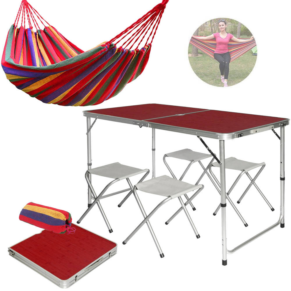 

Стол раскладной для пикника и 4 стула в чемодане Easy Campi+Гамак мексиканский KIVI