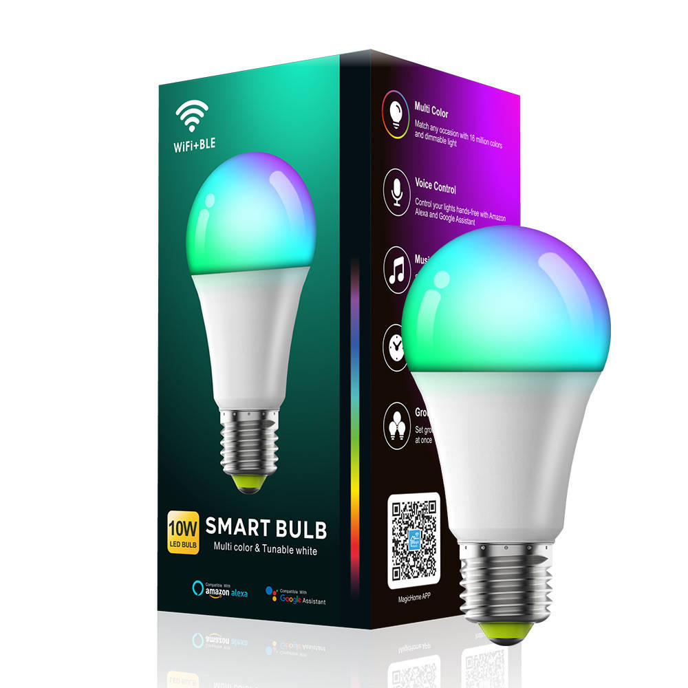 

Умная LED лампочка RGB с управлением со смартфона WiFi Лампочка + пульт