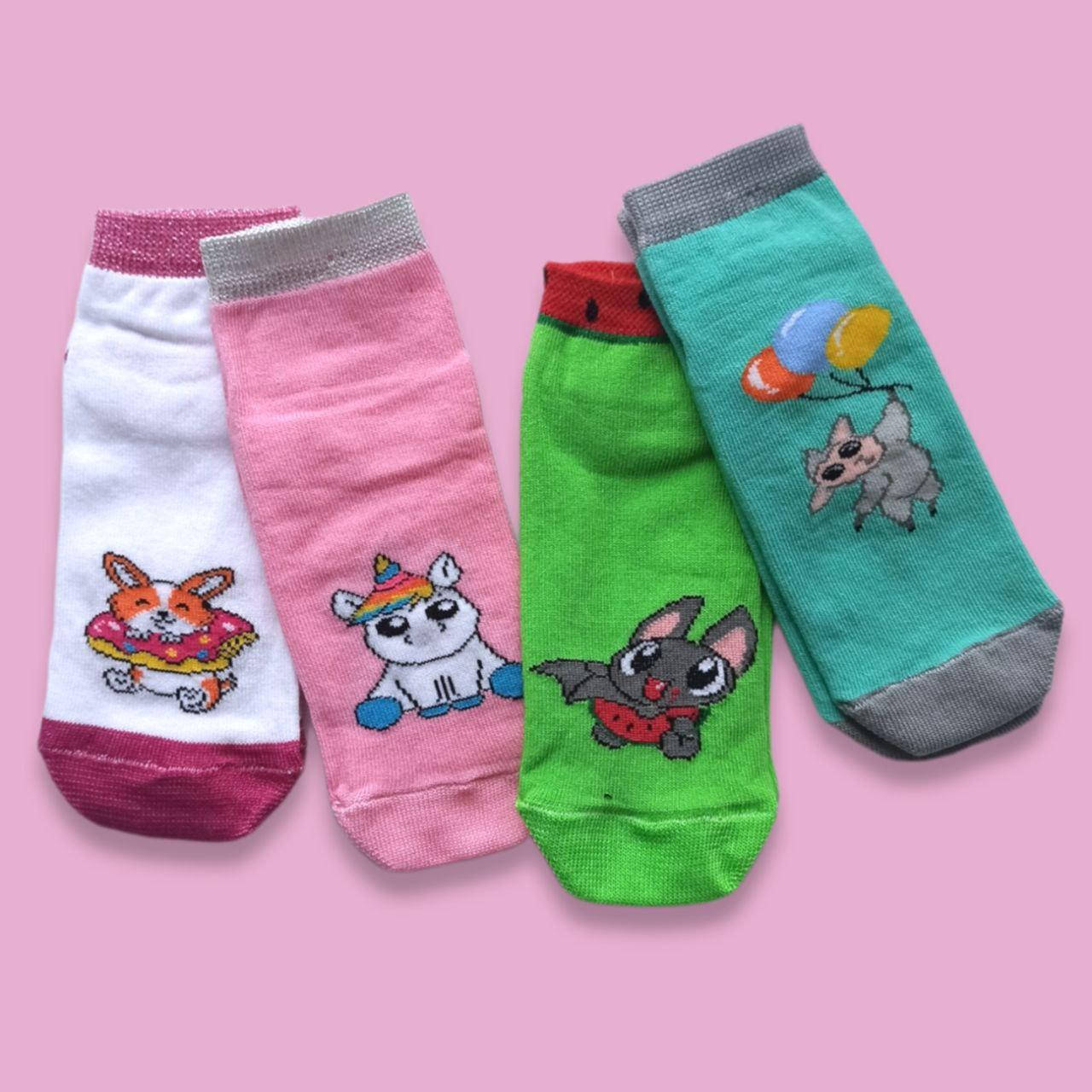 

Носки короткие детские с рисунками Twinsocks р.-14, 16, 18, 20 розовый, белый, бирюза, зелёный, серый, Разные цвета