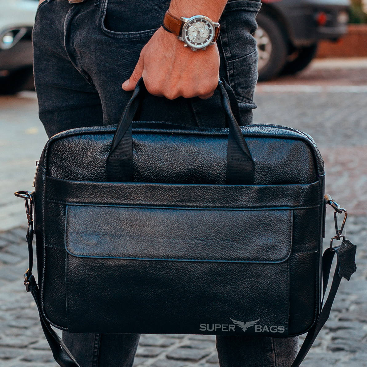 

Мужская кожаная сумка Tiding Bag 173412 Черная, Черный