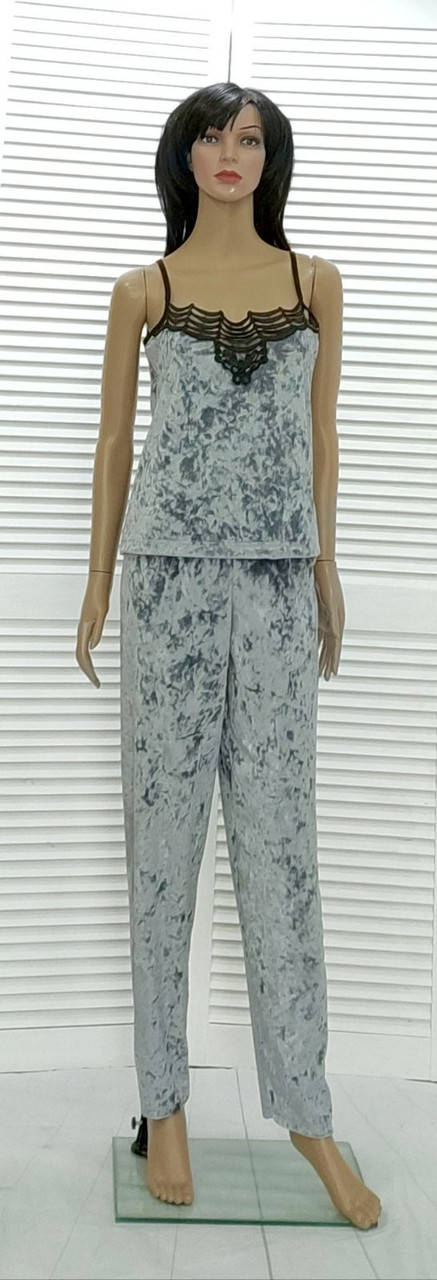 

Велюровая пижама майка и штаны с хлопковым кружевом