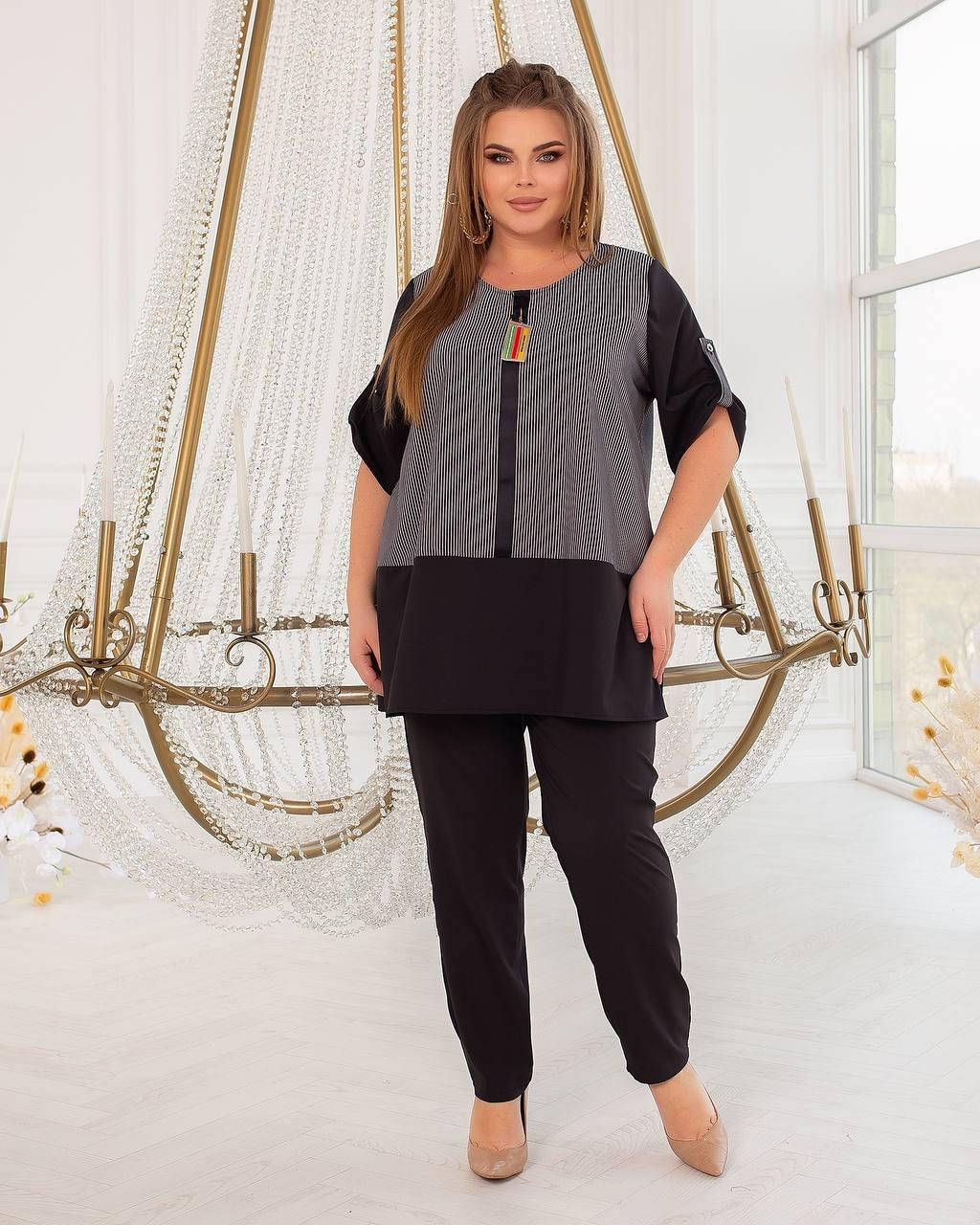 

Прогулочный летний женский костюм блузка+брюки ткань софт батальные размеры: 52-54,56-58 60-62,64-66, Разные цвета