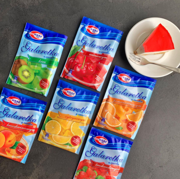 

Желе Galaretka Kraf Pak.,в ассортименте:киви, вишня, лимон, апельсин, персик