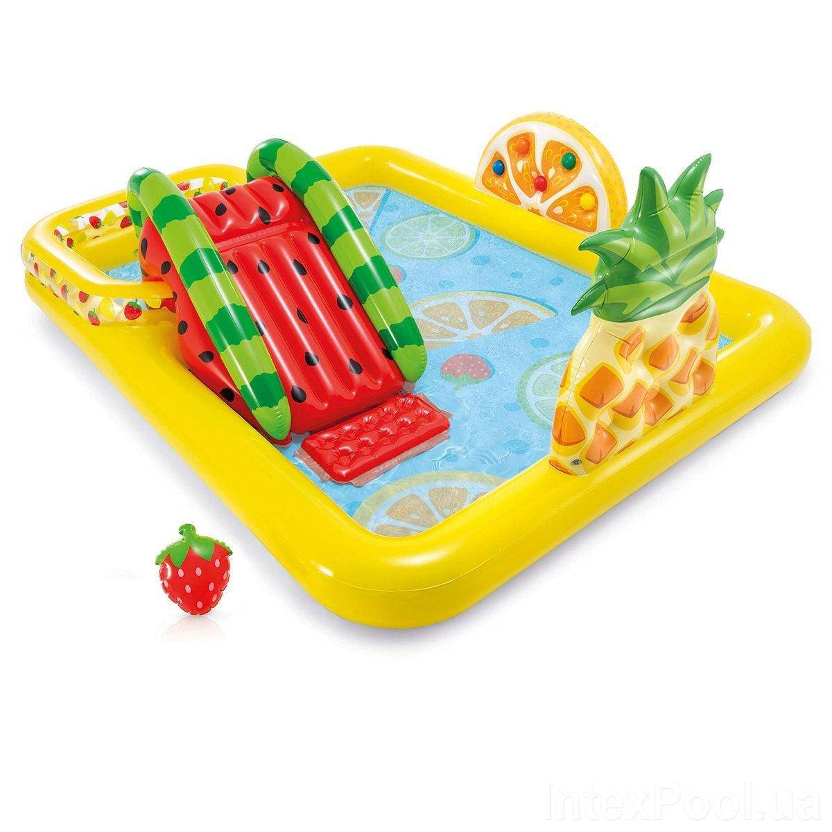 

Надувной игровой центр Intex 57158 Фрукты 244 x 191 x 91 см, 2 бассейна, горка, 493 л, Красный