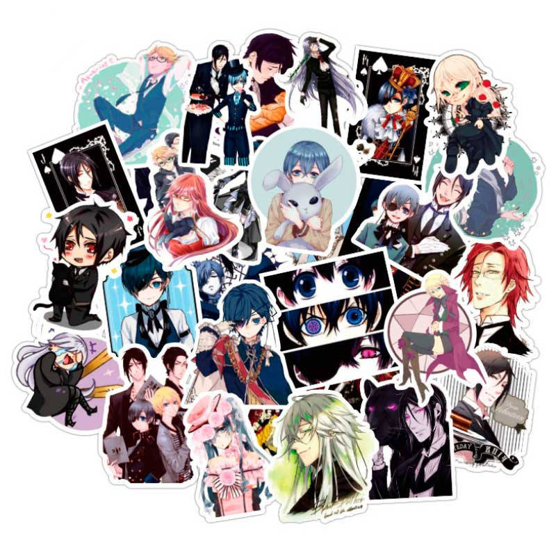 

Стикеры Тёмный Дворецкий Black Butler Аниме набор 50 шт (7863), Черный