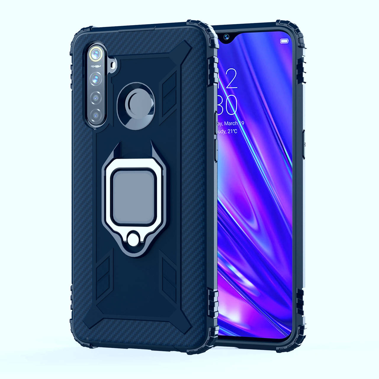 

Резиновый противоударный чехол с кольцом для Realme 5 Pro , темно синий