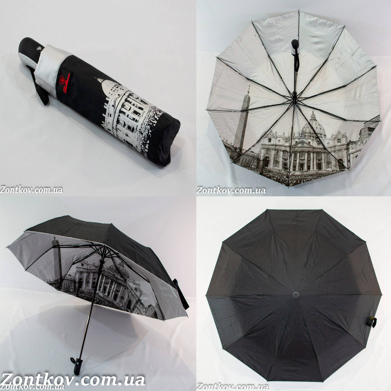 

Складной зонт Bellissimo однотонный полуавтомат с узором изнутри на 10 спиц