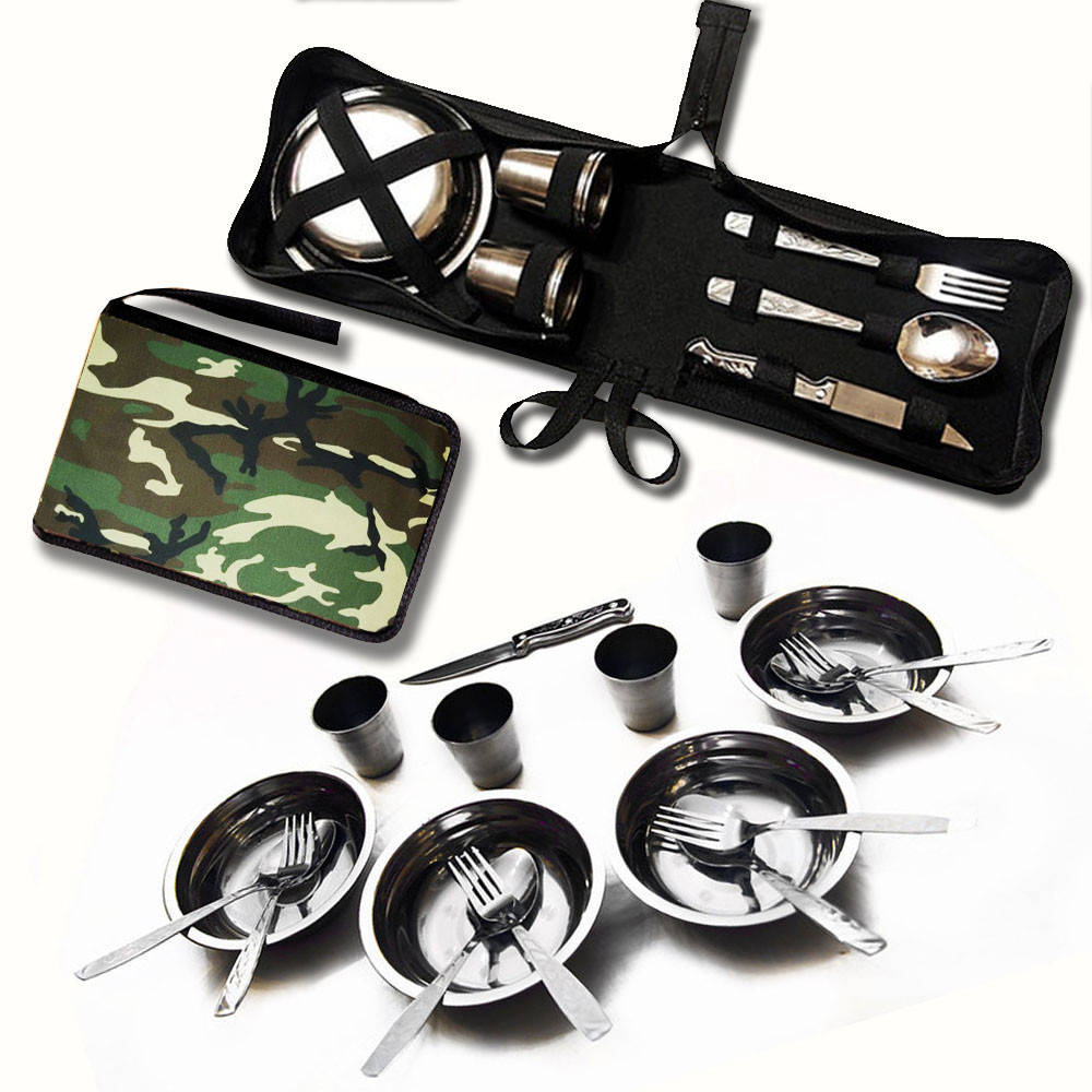 

Набор посуды для пикника на 4 персоны из нержавейки в водонепроницаемом чехле