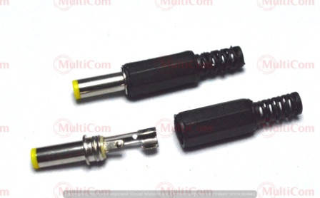 

01-13-093. Штекер питания 5,5*2,5мм под кабель, длина-14мм, корпус пластик, желтый наконечник