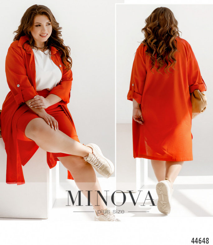 

Льняной летний костюм-тройка батал Украина Размеры: 50-52, 58-60, Морковный