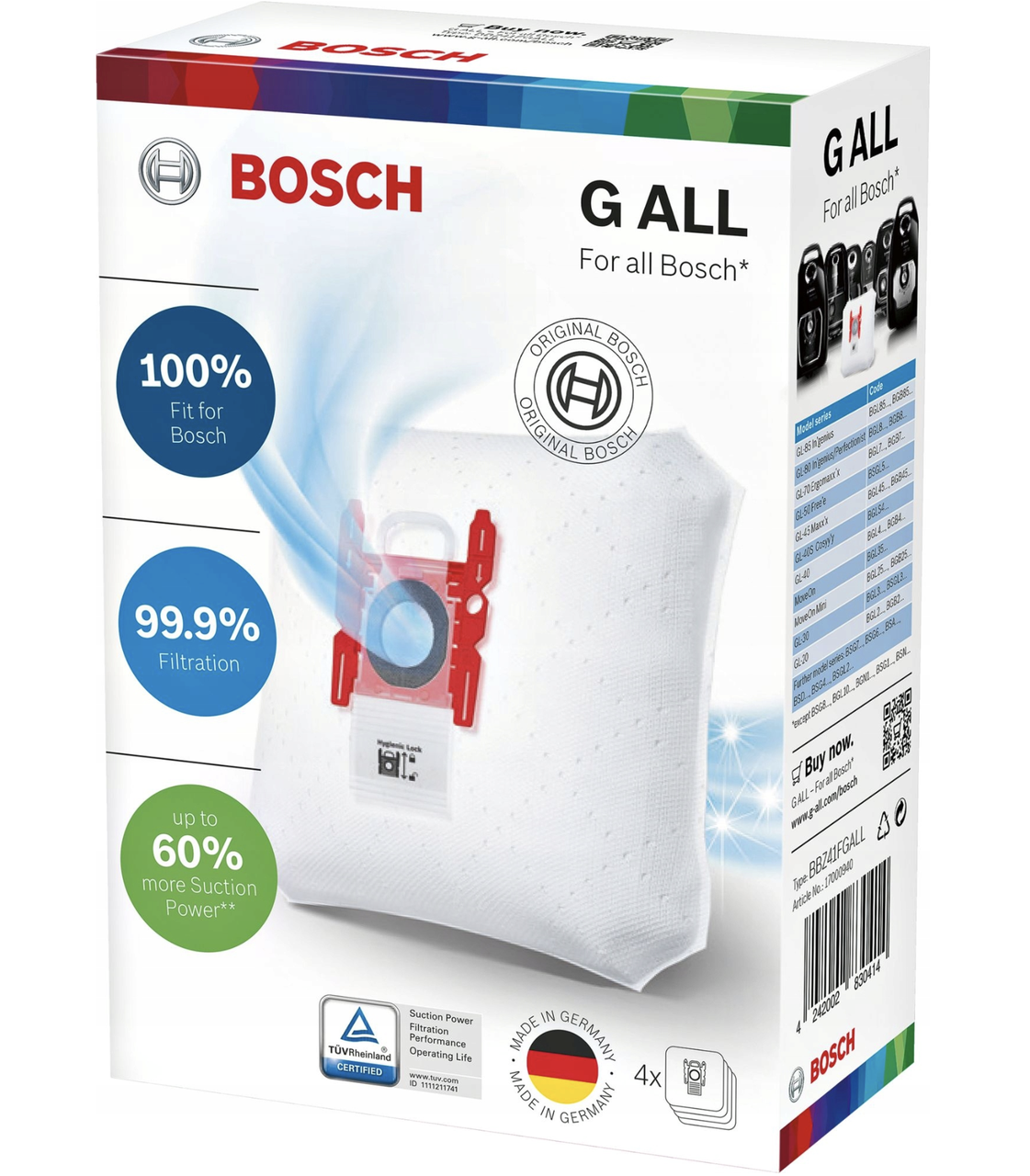 

Набор мешков (фильтров, мешок, фильтр) для пылесоса BOSCH SIEMENS тип type G ALL BBZ41FGALL / 17000940