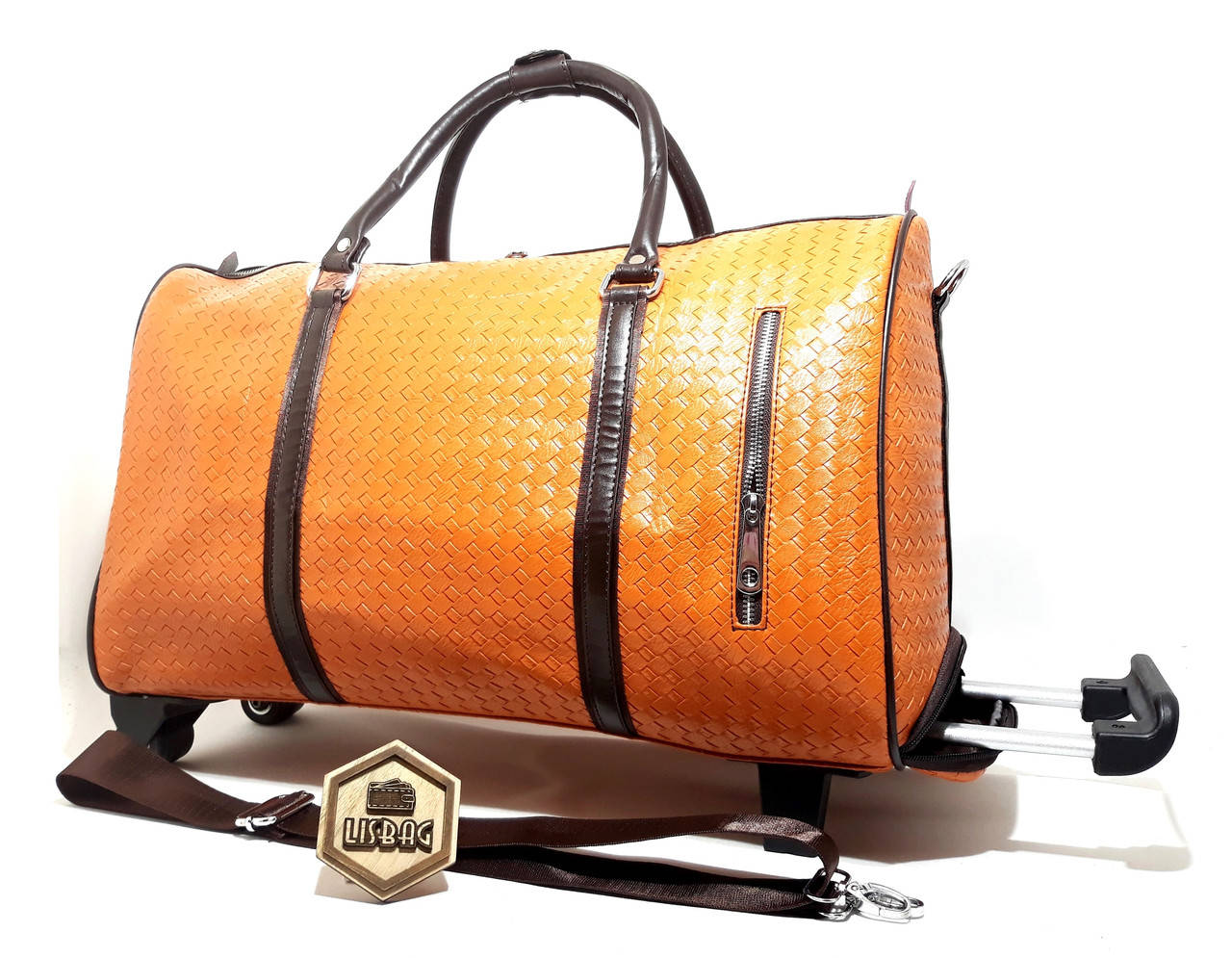 

Сумка на колесах женская Оранжевая (50*20*34) чемодан дорожная сумка на резиновых колесах + ремень, Оранжевый