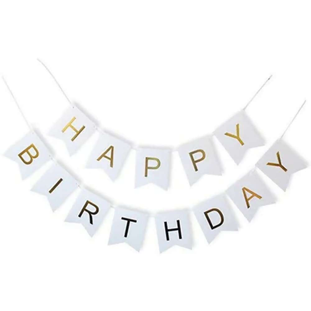 

Гирлянда бумажная Happy birthday, белая с золотом