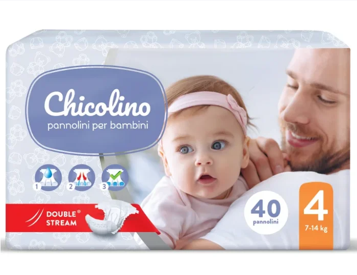 

Детские подгузники памперсы Чиколино Chicolino 4 (40 штук 7-14 кг)