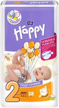 

Подгузники детские Happy 2 Mini 3-6 кг 38 шт., Зелёный