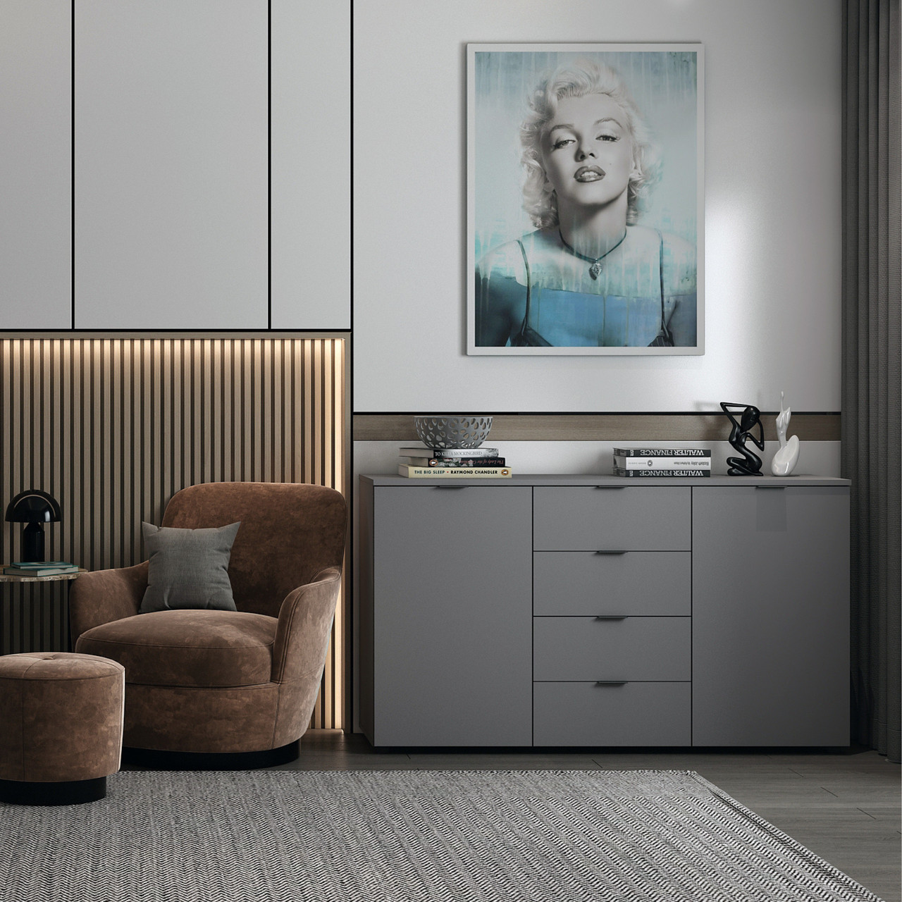 Комод Doros Рон 5 Графіт 2 фасади 4 шухляди 140х38х81 (44900235) 5