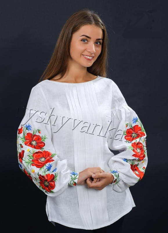 

Вишукана жіноча вишиванка Маки біла 44р