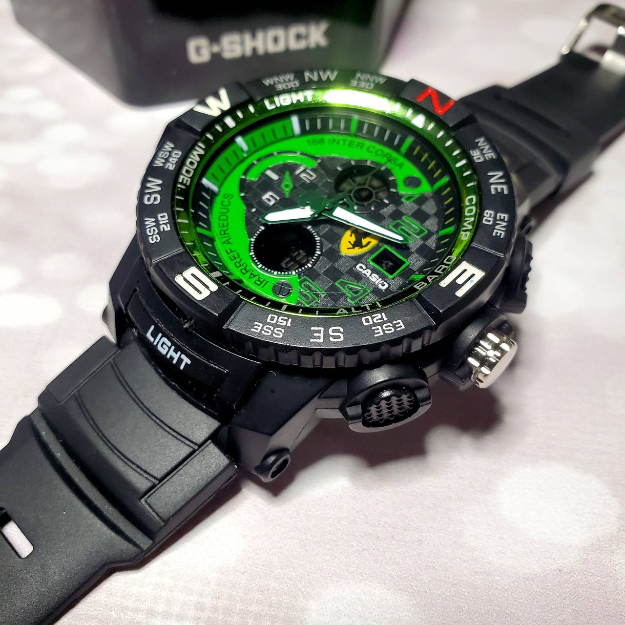 

Спортивные часы Casio G-Shock противоударные водонепроницаемые Ferrari Inter Corsa Black-Green