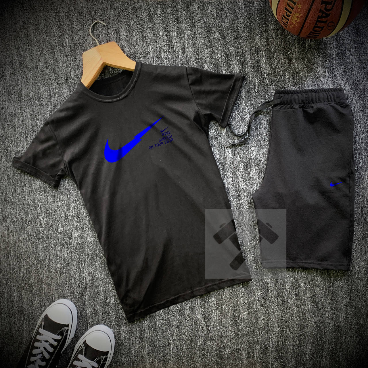 

Шорты + футболка Nike x black-blue мужские / Комплект летний, Черный