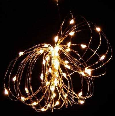 

Светодиодная гирлянда нить на 50 Led "Капли росы" 5 м на батарейках белая теплая / Светящаяся проволока