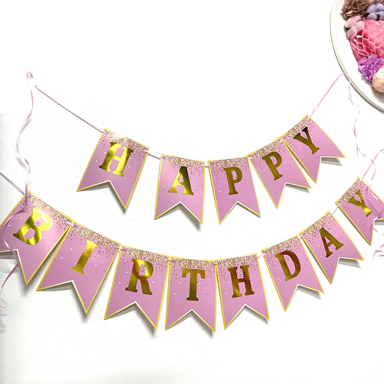 

Гирлянда-растяжка флажки Happy Birthday розовые