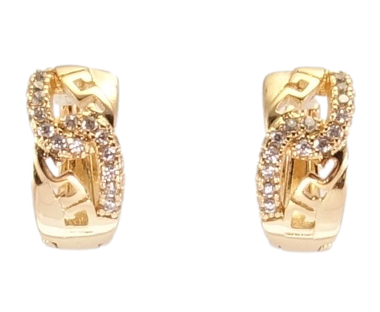 

Серьги Xuping Позолота 18K колечки "Петельки с цирконием и меандровым орнаментом"